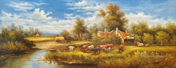 Ganado Vaca Toro Painting - Paisaje de campo idílico Paisaje de tierras de cultivo 0 362